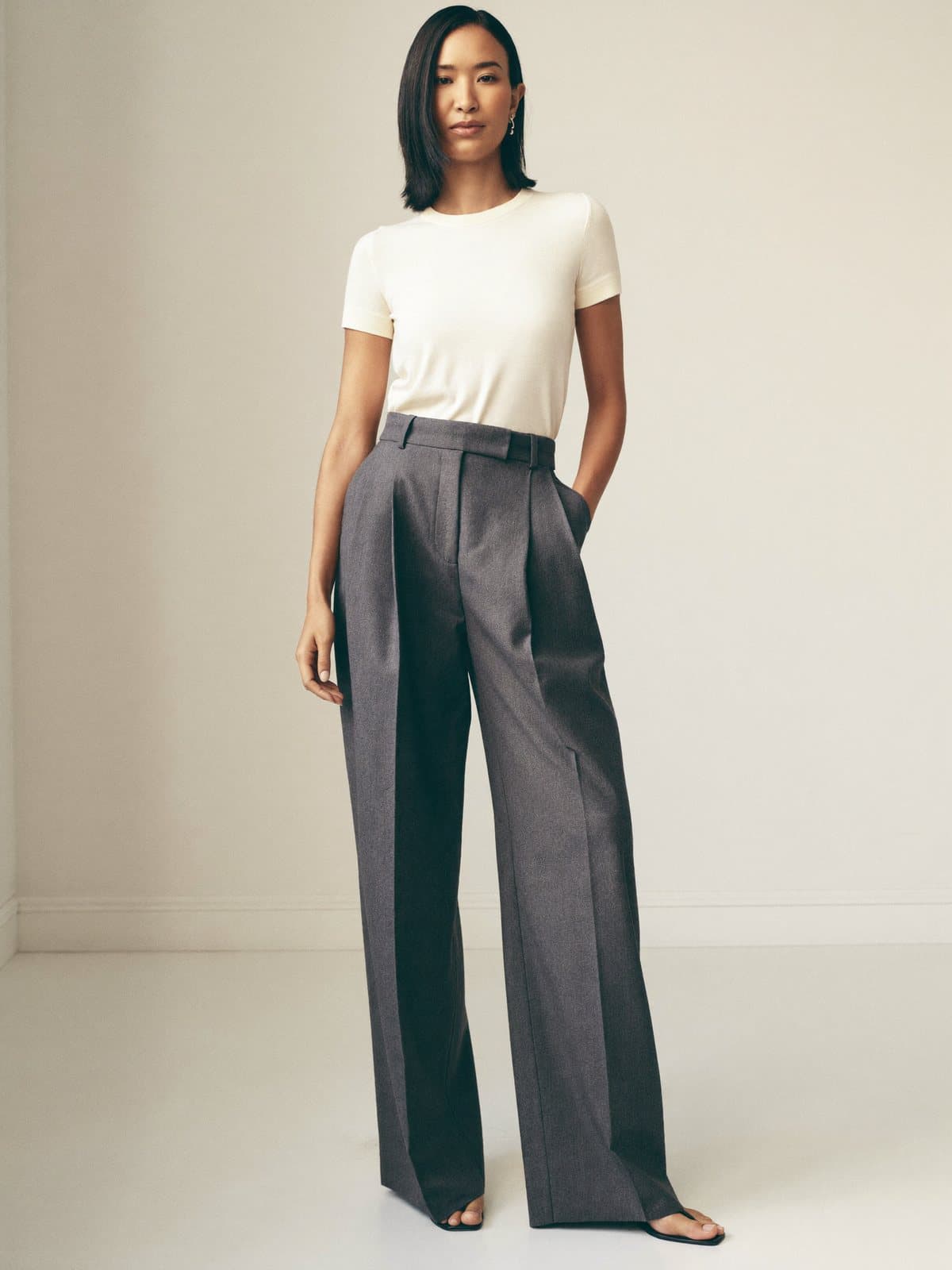 Ferro Wide-Leg Trouser in Charcoal, front view