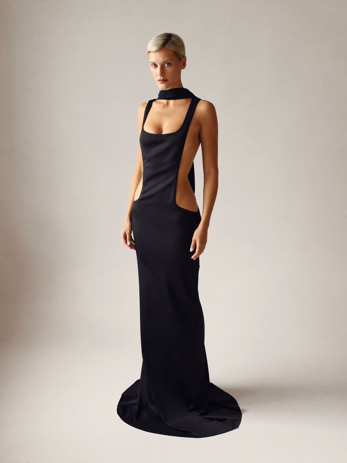 Isolde Column Gown in Black, front view